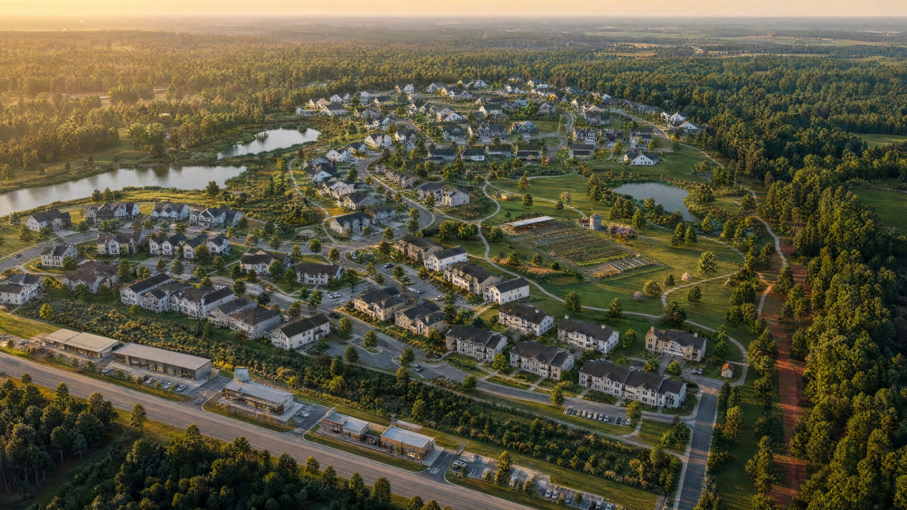 Aerial view of Linkhaw Farms master-planned community in Lumberton, NC
